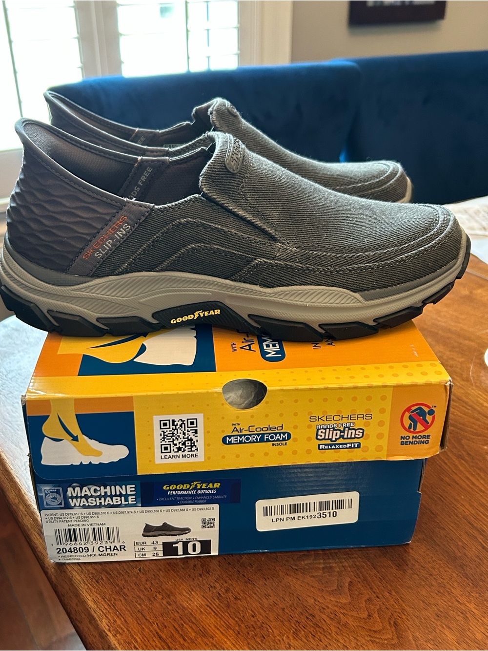 Skechers Men’s Gray Slip-On Memory Foam Loafers with Black Outsole